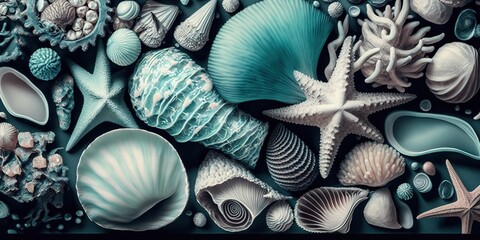 Wall Mural - seashells background pattern for banner or design