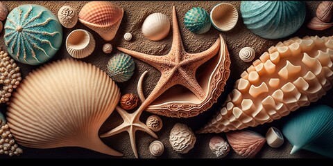 Wall Mural - seashells background pattern for banner or design