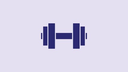 Poster - Blue Dumbbell icon isolated on purple background. Muscle lifting icon, fitness barbell, gym, sports equipment, exercise bumbbell. 4K Video motion graphic animation