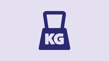 Wall Mural - Blue Weight icon isolated on purple background. Kilogram weight block for weight lifting and scale. Mass symbol. 4K Video motion graphic animation