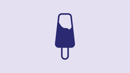 Poster - Blue Popsicle ice cream on wooden stick icon isolated on purple background. 4K Video motion graphic animation