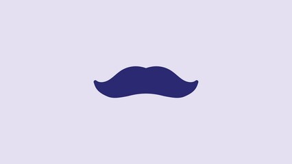 Canvas Print - Blue Mustache icon isolated on purple background. Barbershop symbol. Facial hair style. 4K Video motion graphic animation