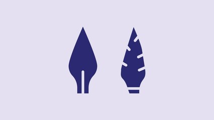 Canvas Print - Blue Stone age arrow head icon isolated on purple background. Medieval weapon. 4K Video motion graphic animation