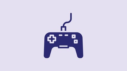 Wall Mural - Blue Gamepad icon isolated on purple background. Game controller. 4K Video motion graphic animation