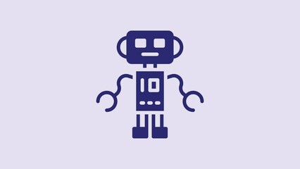 Sticker - Blue Robot toy icon isolated on purple background. 4K Video motion graphic animation