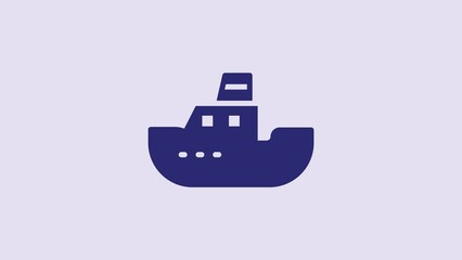 Poster - Blue Toy boat icon isolated on purple background. 4K Video motion graphic animation