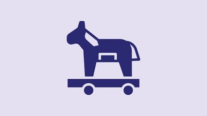 Canvas Print - Blue Trojan horse icon isolated on purple background. 4K Video motion graphic animation