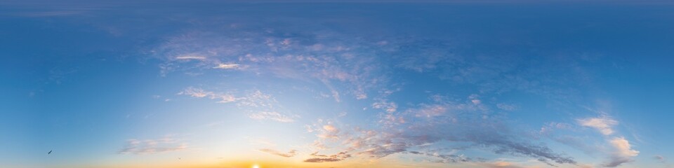 Wall Mural - dark blue sunset sky panorama with pink cirrus clouds. seamless hdr 360 panorama in spherical equire