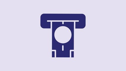 Sticker - Blue ATM - Automated teller machine and money icon isolated on purple background. 4K Video motion graphic animation