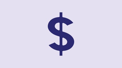 Sticker - Blue Dollar symbol icon isolated on purple background. Cash and money, wealth, payment symbol. Casino gambling. 4K Video motion graphic animation