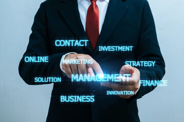 it manager pointing on virtual graphic screen diagram on mobile smart phone, management, document ma