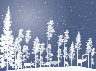 Sticker - deers white winter forest