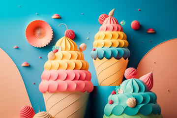 Canvas Print - Assortiments de cupcakes et gâteaux colorés, délicieuses gourmandises aux tons pastels - Générative iA