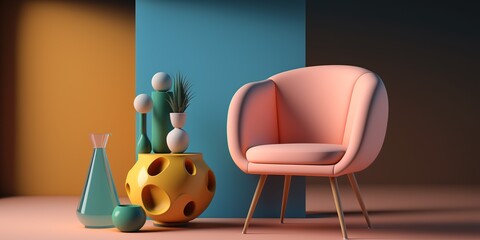 Wall Mural - Creative interior chair design, Minimal color concept created with generative AI