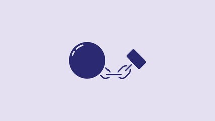 Sticker - Blue Ball on chain icon isolated on purple background. 4K Video motion graphic animation