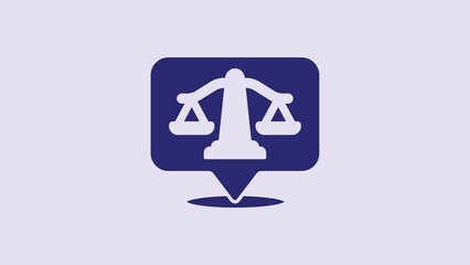 Poster - Blue Scales of justice icon isolated on purple background. Court of law symbol. Balance scale sign. 4K Video motion graphic animation