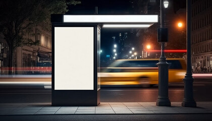 Poster - Mockup of blank advertising light box on the bus stop, Generative AI