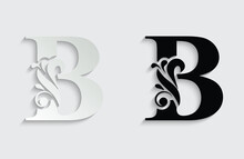 Letter B. Black Flower Alphabet. Beautiful Capital Letters With Shadow