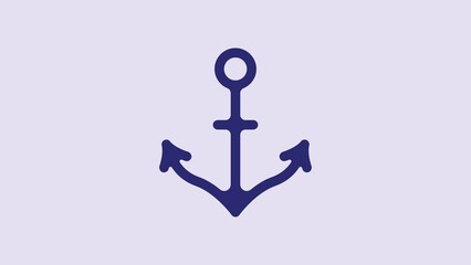 Sticker - Blue Anchor icon isolated on purple background. 4K Video motion graphic animation