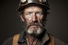 Portrait Of Miner Looking At Camera. Generative AI Illustration.
