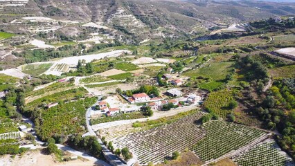 Wall Mural - Terrace fields around Omodos town in Troodos Mountains on Cyprus, 4k video