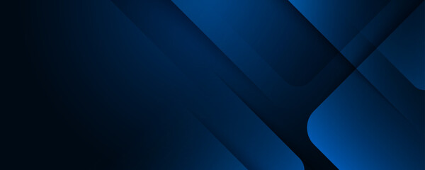 Wall Mural - Modern abstract dark blue gradient geometric shapes background. Horizontal banner template. Suit for poster, banner, brochure, cover, corporate, presentation, website, flyer. Vector illustration