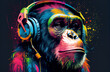 Funky Monkey with Headphones and colourful paint