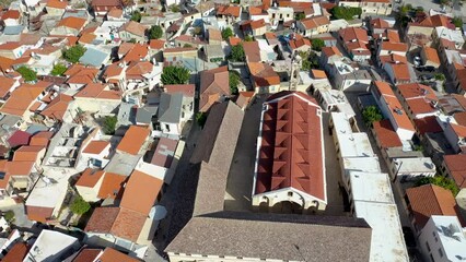 Sticker - Aerial view of Omodos village with Monastery of the Holy Cross in Cyprus, 4k video