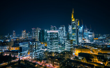 Wall Mural - High Angle View Of Illuminated Cityscape At Night, Frankfurt Main, Germany