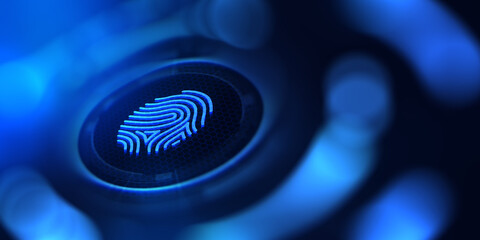 Wall Mural - fingerprint scan provides security access with biometrics identification. business technology safety
