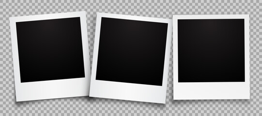 Fototapete - Three empty black photo frame with shadows on transparent background - stock vector