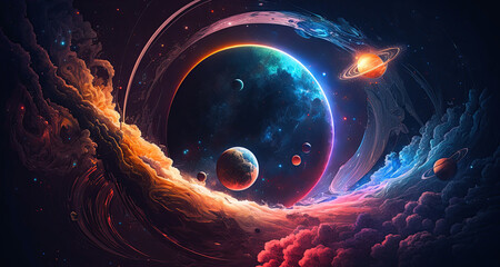 fantastic multicolored outer space with stars, constellations, galaxies, planets and nebulae. genera