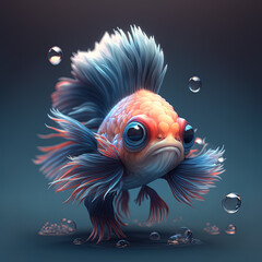 Wall Mural - Cute fish swimming happily. Generative AI