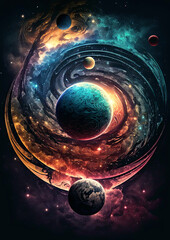 Wall Mural - colorful outer space with constellations, galaxies, planets and nebulae. generative ai