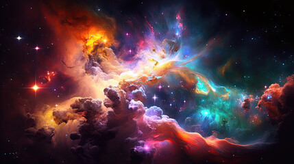 Wall Mural - bright background of cosmic sky with stars, constellations, galaxies and nebulae. generative ai