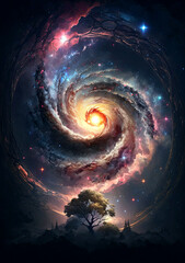 Wall Mural - colorful outer space with stars, constellations, galaxies and nebulae. generative ai