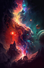 Wall Mural - fantastic multicolored outer space with stars, constellations, galaxies, planets and nebulae. genera