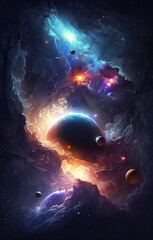Wall Mural - bright background of cosmic sky with stars, constellations, galaxies and nebulae. generative ai