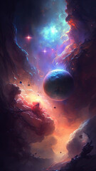 Wall Mural - colorful outer space with stars, constellations, galaxies and nebulae. Generative AI