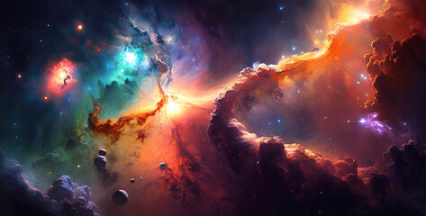 Wall Mural - bright outer space with stars, constellations, galaxies and nebulae. generative ai