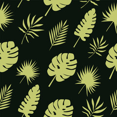 Wall Mural - Seamless botanical pattern with green tropical leaves. Vector illustration