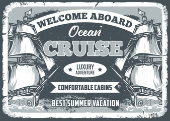 Poster - Cruise travel flyer vintage monochrome