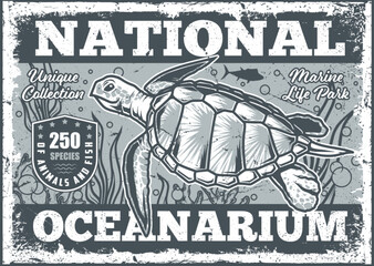 Poster - National oceanarium flyer vintage monochrome