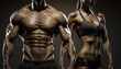 © Kurosch - Fit and muscular man and woman next to each other on dark background, motivational concept. generative AI