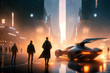 Dawn in the Metropolis: A Futuristic Vision of Flying Cars and Busy Streets