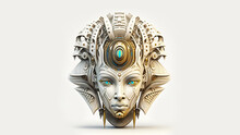 White Humanoid Robotic Head In Egypt Design With Detailed Ornaments, Generative Ai