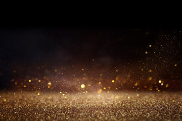 Wall Mural - background of abstract glitter lights. gold and black. de focused