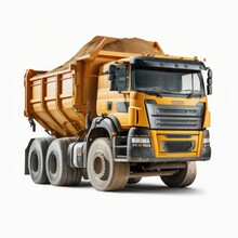 Detailed Illustration Of An Industrial Construction Dump Truck Vehicle Isolated On A White Background, Generative Ai