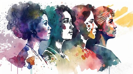 Women history month theme illustration ion watercolor style generative ai