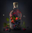 Bottle with berries. alcoholic or non-alcoholic berry drink. AI generation